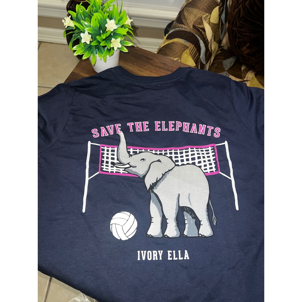 Ivory Ella Save The Elephants Volleyball Long Sleeve Pocket T-Shirt xx Small